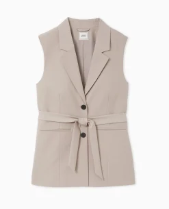 Veste Blazer Sans Manches Avec Ceinture - Beige