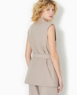 Veste Blazer Sans Manches Avec Ceinture - Beige