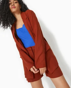 Veste Blazer Souple En Tissu Fluide - Marron