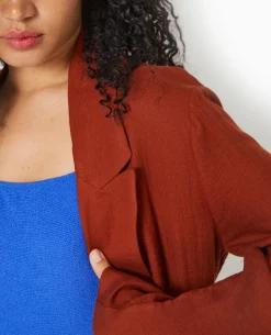 Veste Blazer Souple En Tissu Fluide - Marron