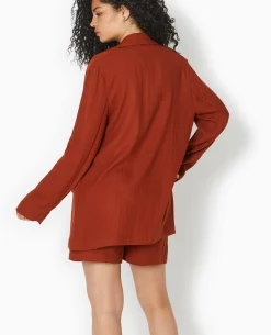 Veste Blazer Souple En Tissu Fluide - Marron