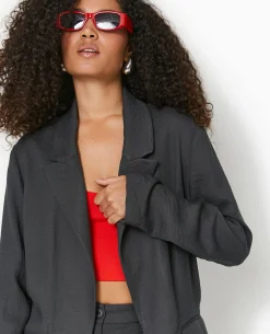 Veste Blazer Souple En Tissu Fluide - Gris Foncé