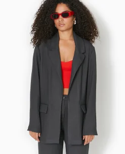 Veste Blazer Souple En Tissu Fluide - Gris Foncé