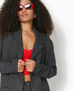 Veste Blazer Souple En Tissu Fluide - Gris Foncé