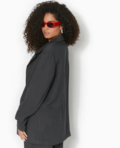 Veste Blazer Souple En Tissu Fluide - Gris Foncé