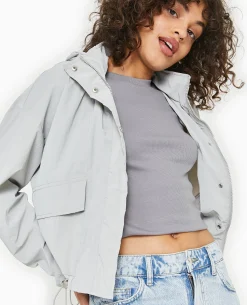 Veste Coupe-vent Courte Avec Liens Et Stoppeurs - Gris Clair