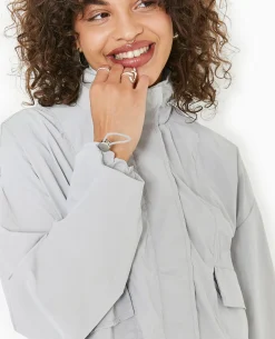 Veste Coupe-vent Courte Avec Liens Et Stoppeurs - Gris Clair