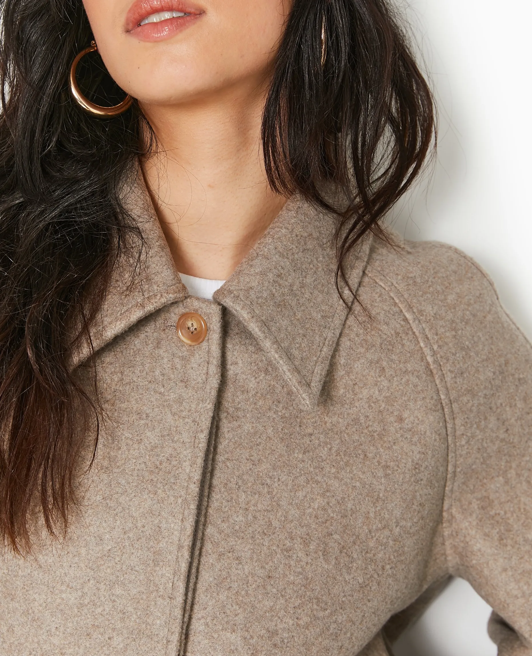 Veste Courte Trapè;ze En Drap De Laine - Marron