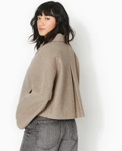 Veste Courte Trapè;ze En Drap De Laine - Marron