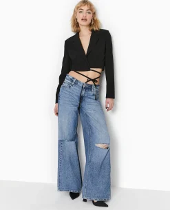 Veste Cropped Avec Liens à Nouer - Noir