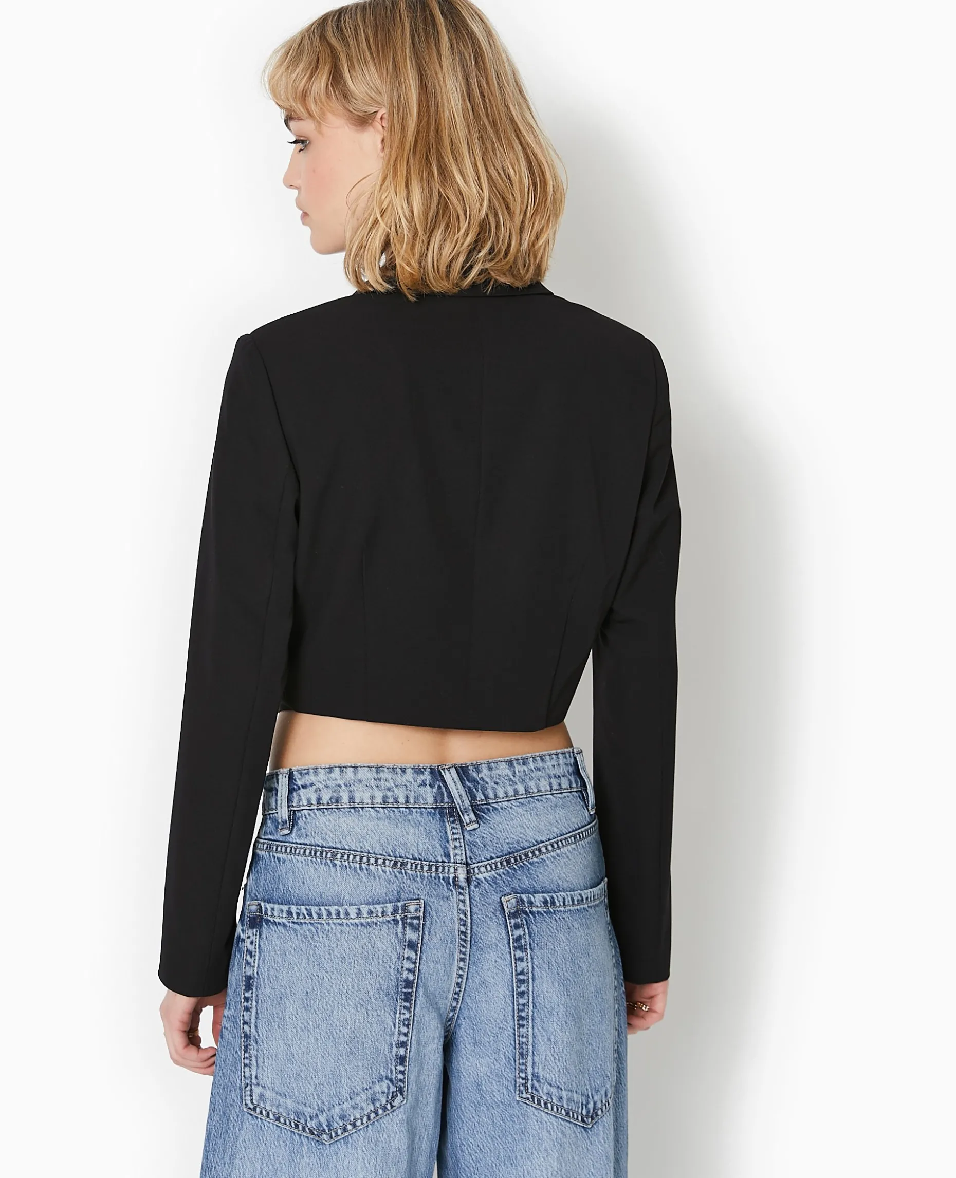 Veste Cropped Avec Liens à Nouer - Noir