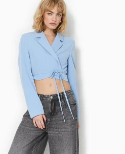 Veste Cropped Avec Liens à Nouer - Bleu Clair