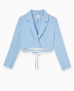 Veste Cropped Avec Liens à Nouer - Bleu Clair