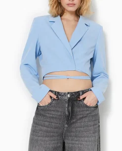 Veste Cropped Avec Liens à Nouer - Bleu Clair