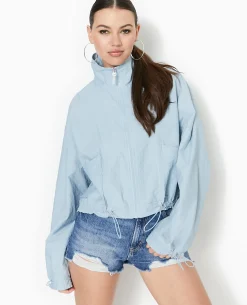 Veste Légè;re Zippée Avec Détails Liens élastiqués - Bleu