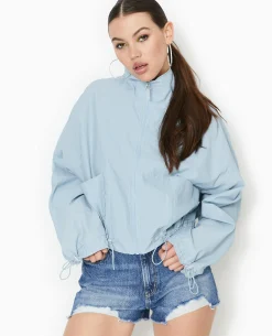 Veste Légè;re Zippée Avec Détails Liens élastiqués - Bleu