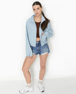 Veste Légè;re Zippée Avec Détails Liens élastiqués - Bleu