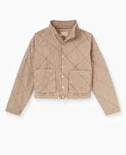 Veste Matelassée En Jean Délavé Acid Wash - Marron
