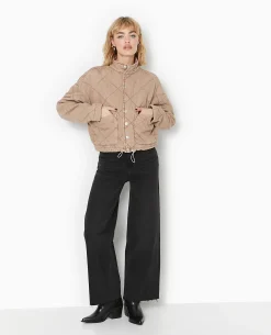 Veste Matelassée En Jean Délavé Acid Wash - Marron