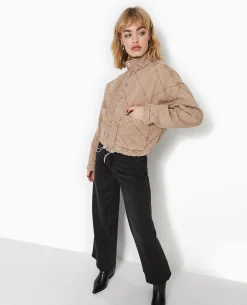 Veste Matelassée En Jean Délavé Acid Wash - Marron