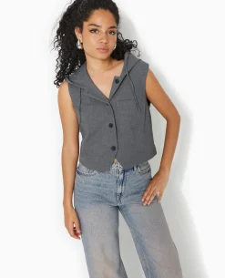 Veste Sans Manches Avec Capuche - Gris Foncé