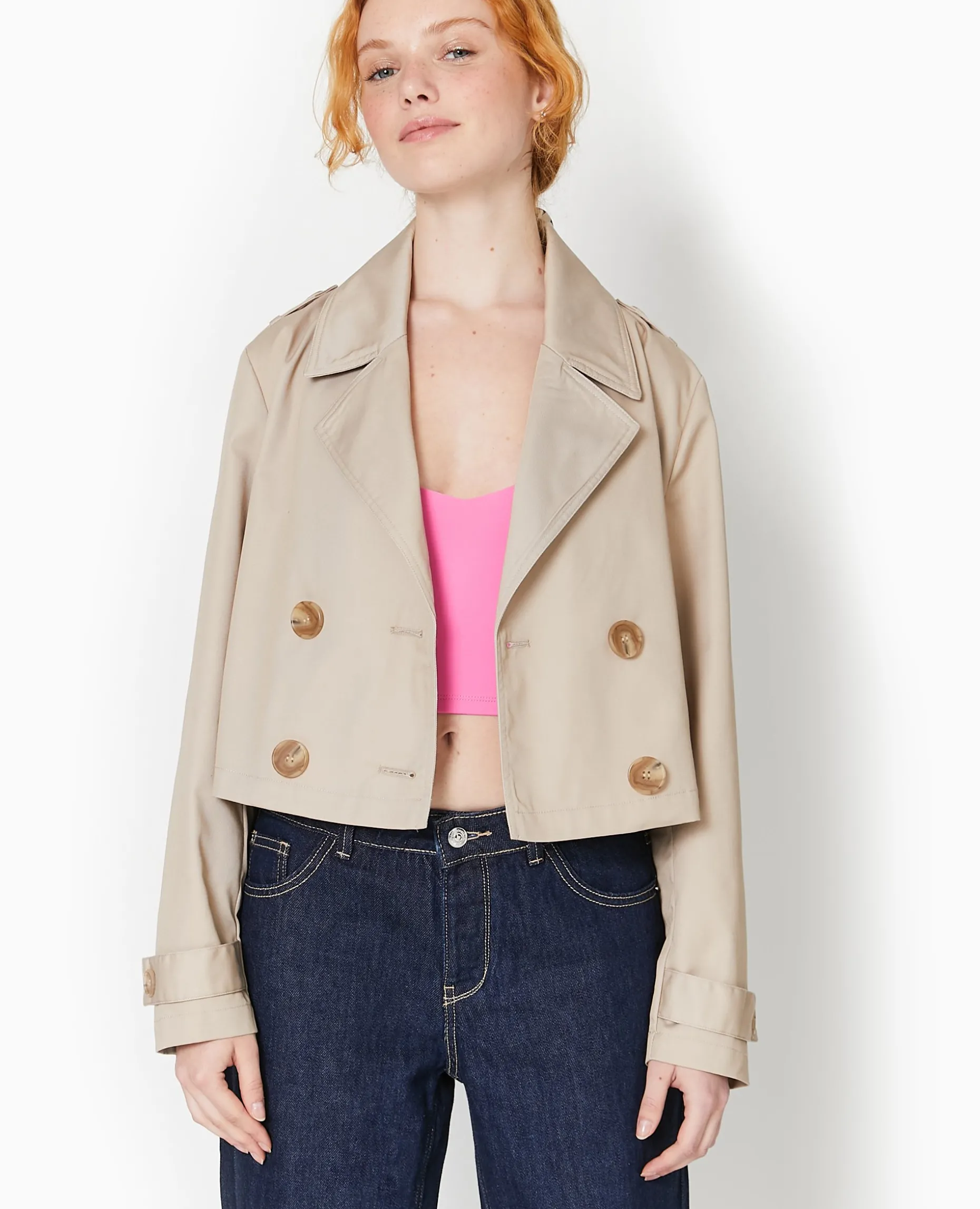 Veste Trench Courte Double Boutonnage - Beige