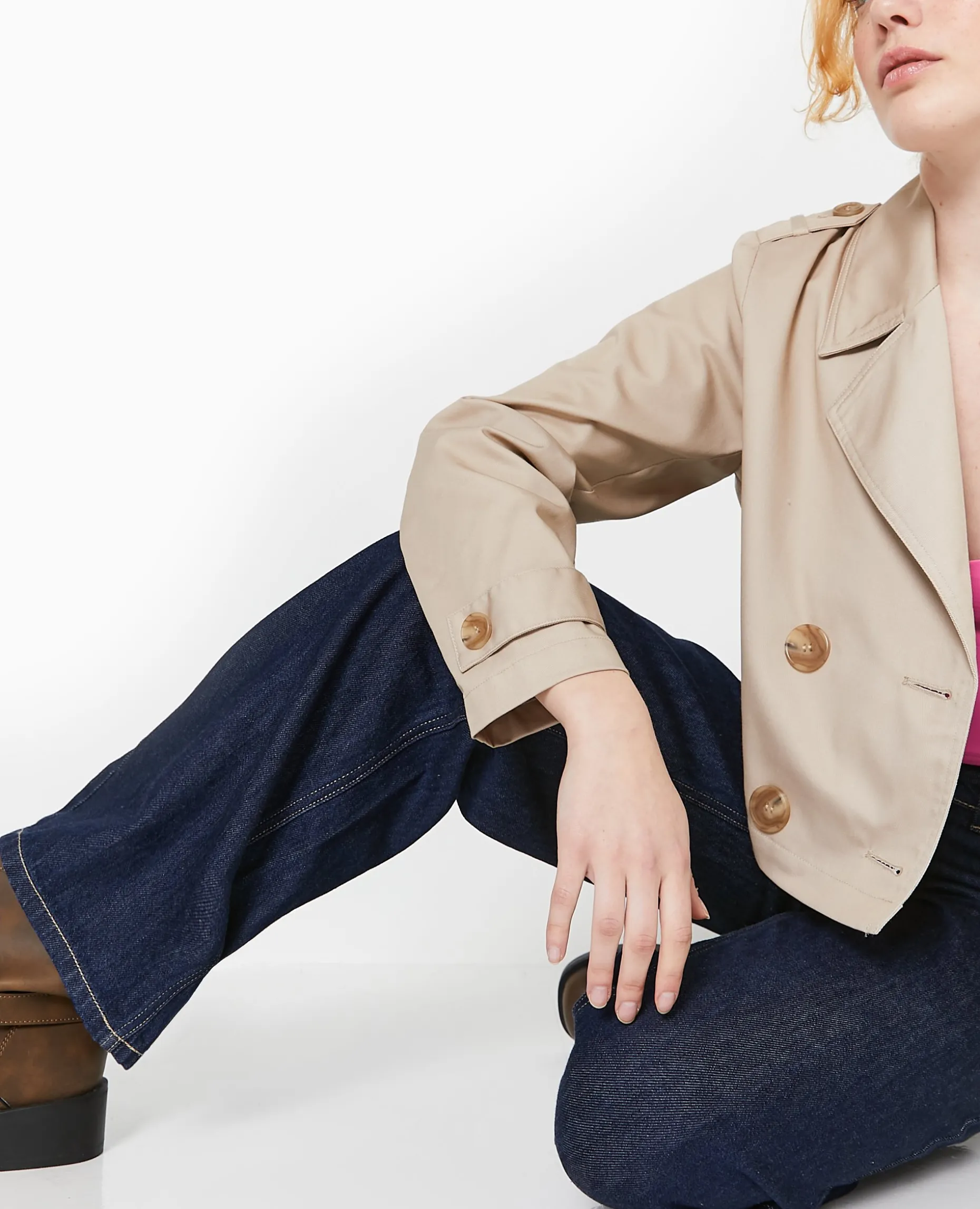 Veste Trench Courte Double Boutonnage - Beige