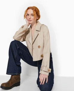 Veste Trench Courte Double Boutonnage - Beige