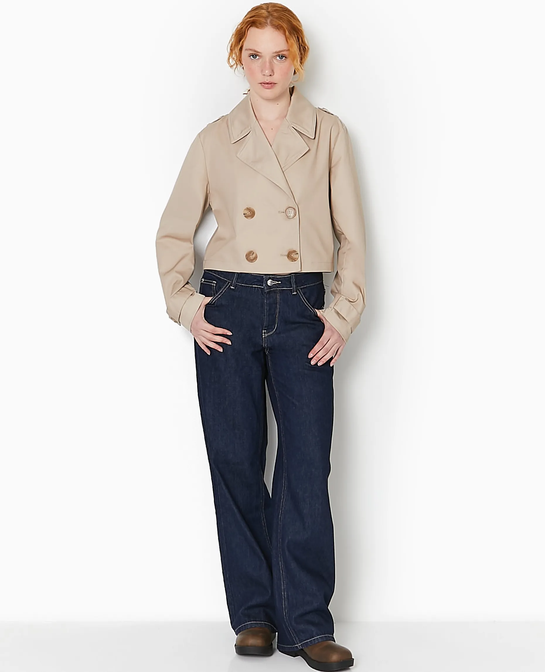 Veste Trench Courte Double Boutonnage - Beige