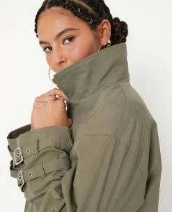 Veste Zippée Courte Avec Col - Vert Kaki