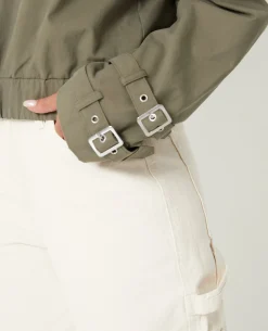 Veste Zippée Courte Avec Col - Vert Kaki
