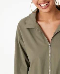 Veste Zippée Courte Avec Col - Vert Kaki